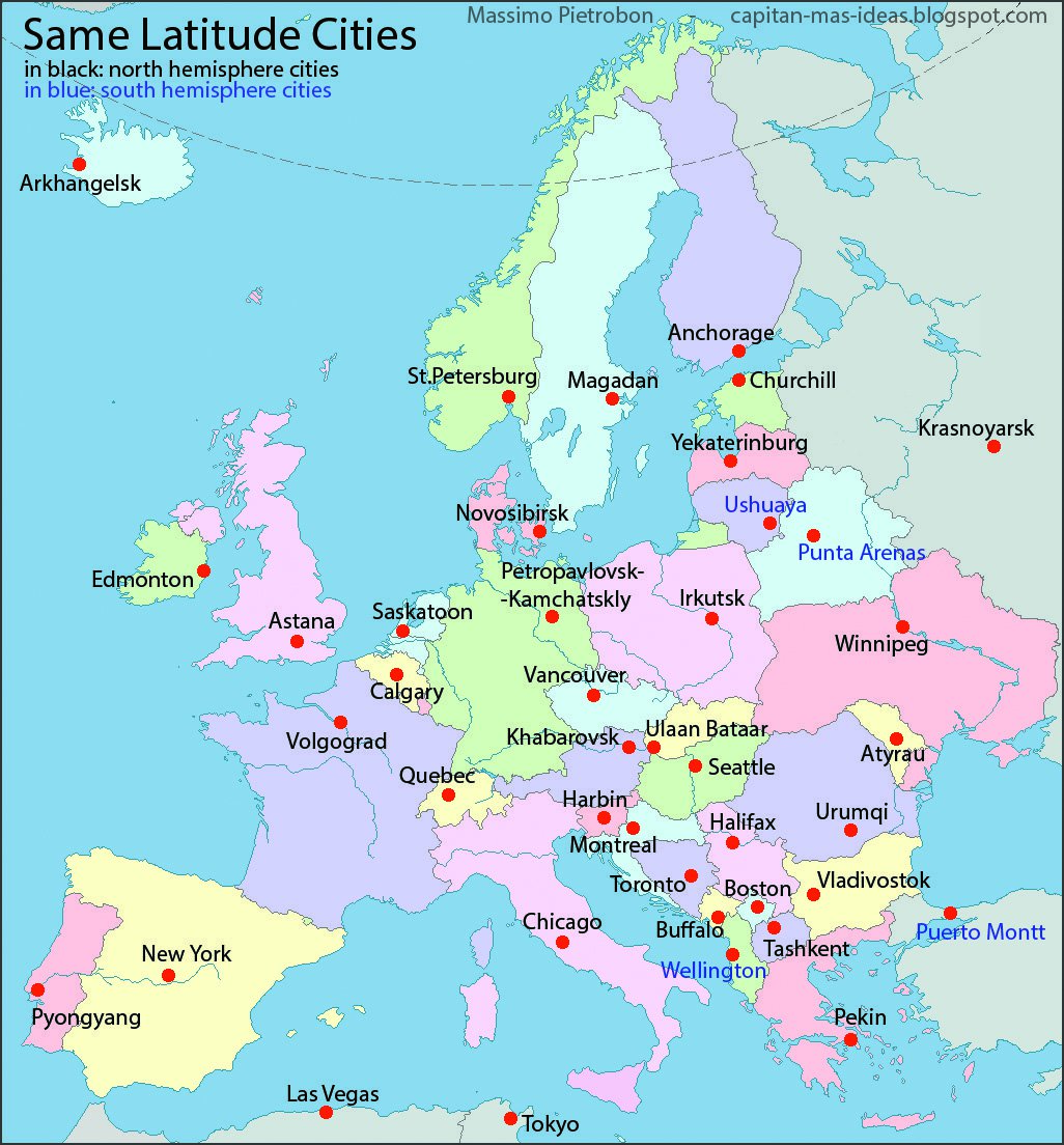 European Capitals Replaced by Cities with the Same Latitude - Big Think