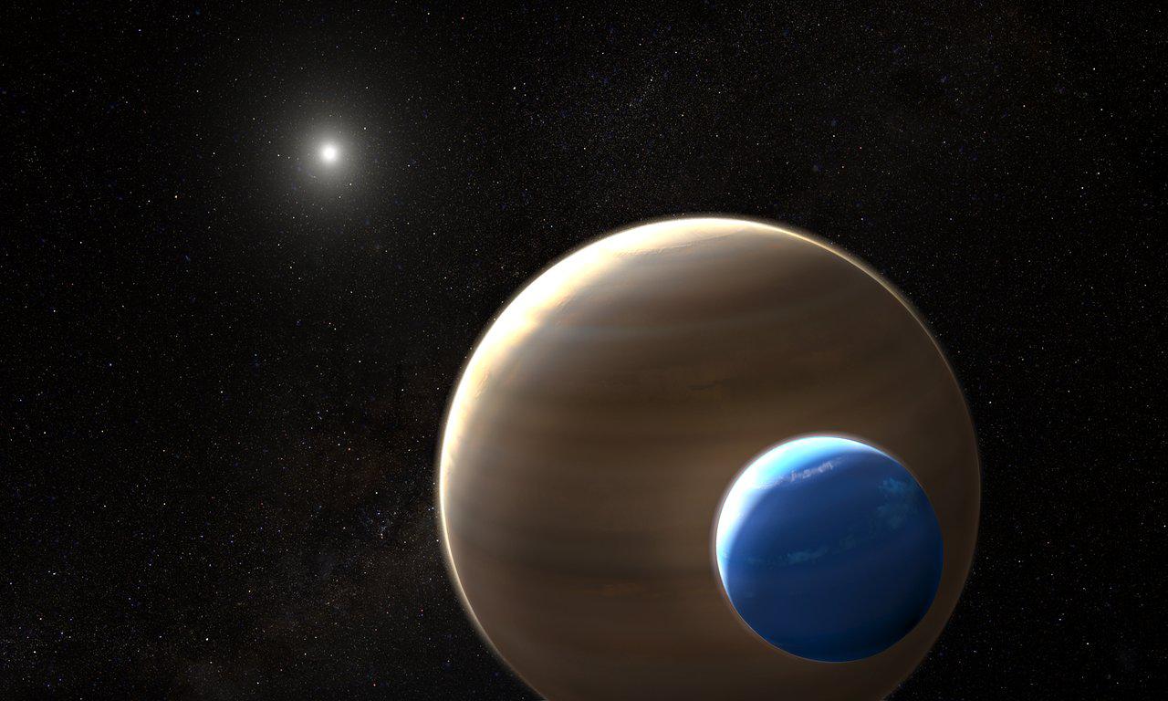 Ilustración del sistema de dos planetas extrasolares