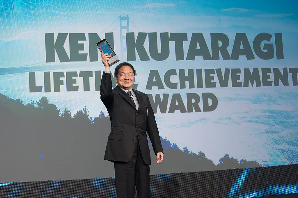 Intrapreneur Ken Kutaragi receives the lifetime achievement award at the Game Developers Choice Awards.