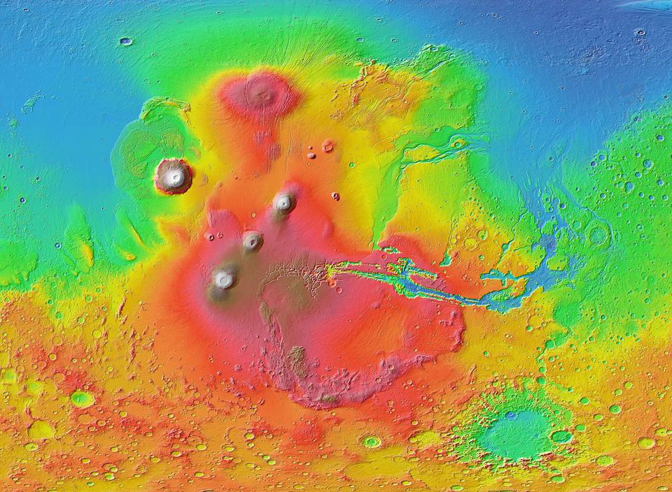 https specials images.forbesimg.com imageserve 60499b1b9726ee51ad37ae0c Mars Orbiter Laser Altimeter MOLA colorized topographic map of Mars s