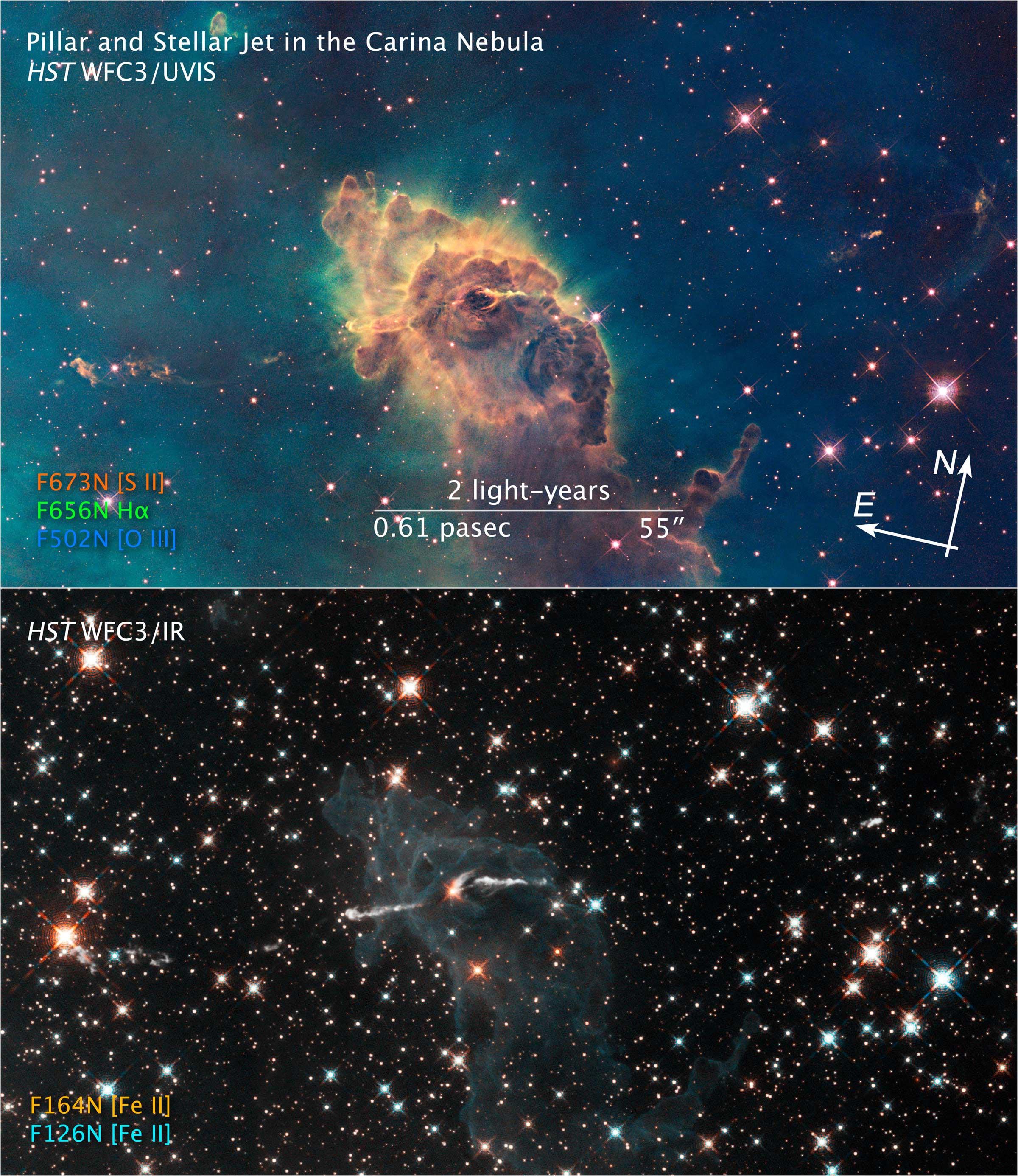 Туманность Киля со спутника Хаббла видна в инфракрасном диапазоне