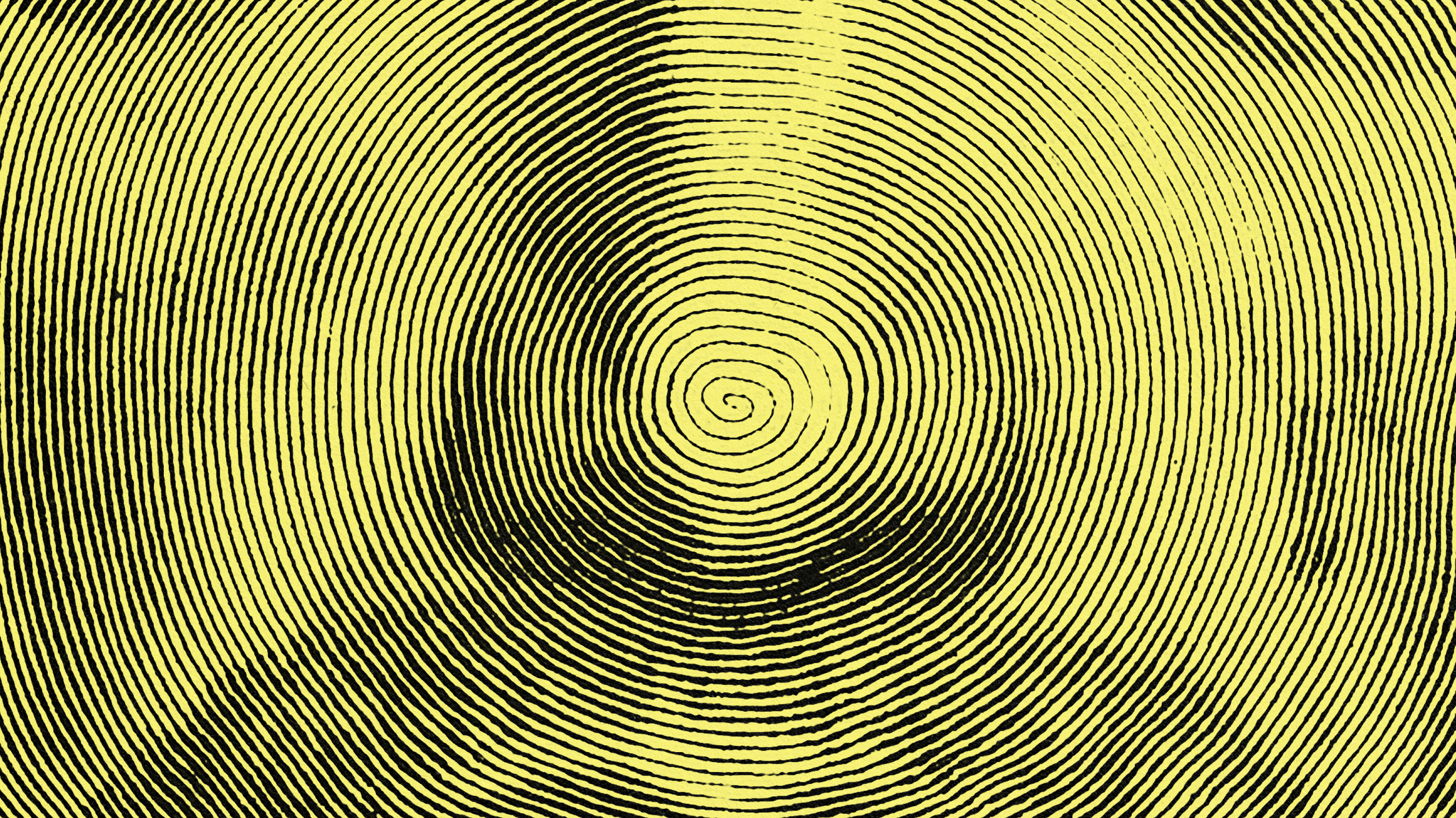 a yellow drawing of a man's face with a wave pattern.