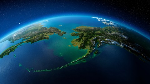 A physical map of the Earth showing Alaska, Siberia, and the Bering Strait.