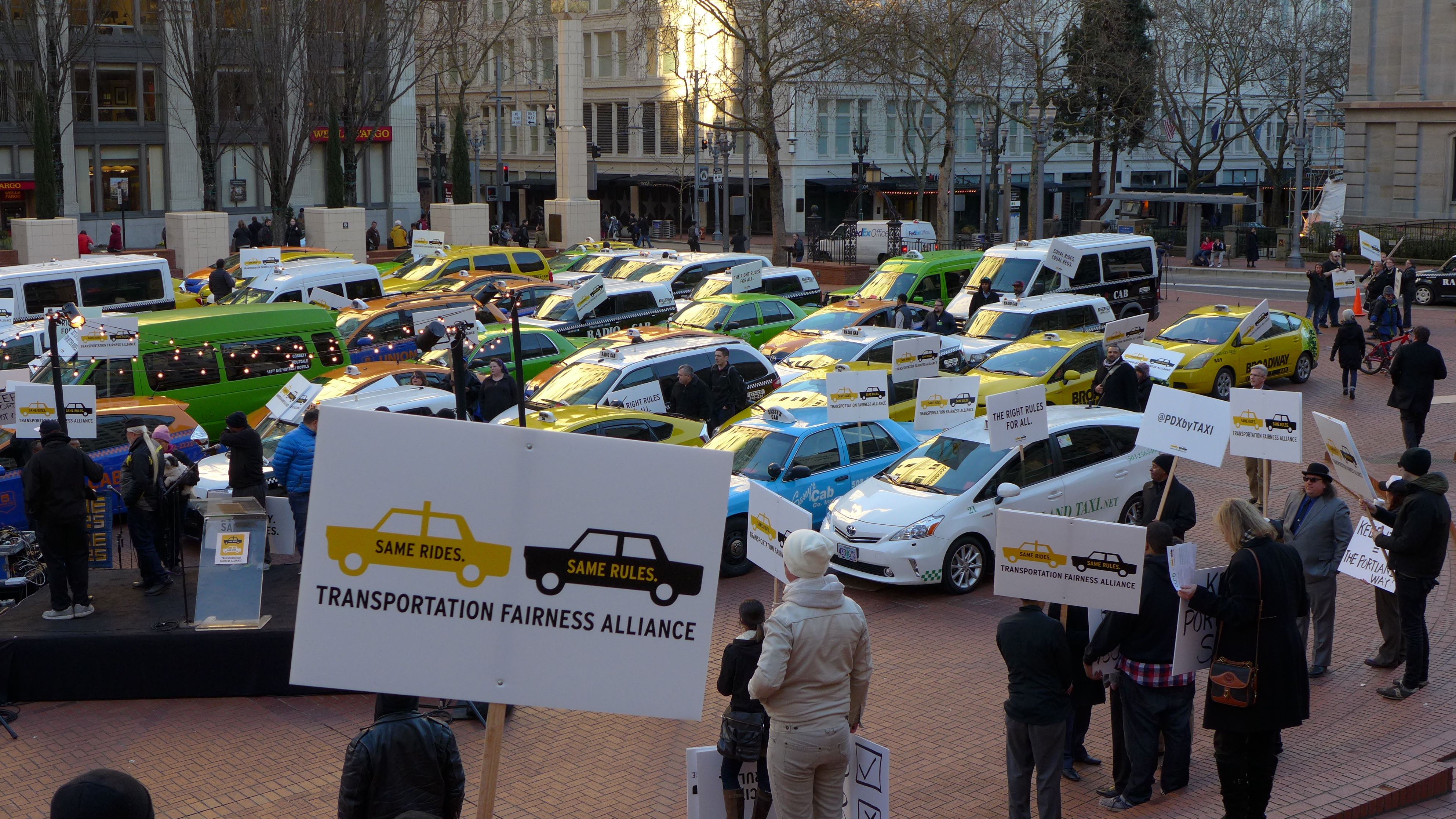 Taxi cab drivers in Portland protesting fair taxi laws in 2015.