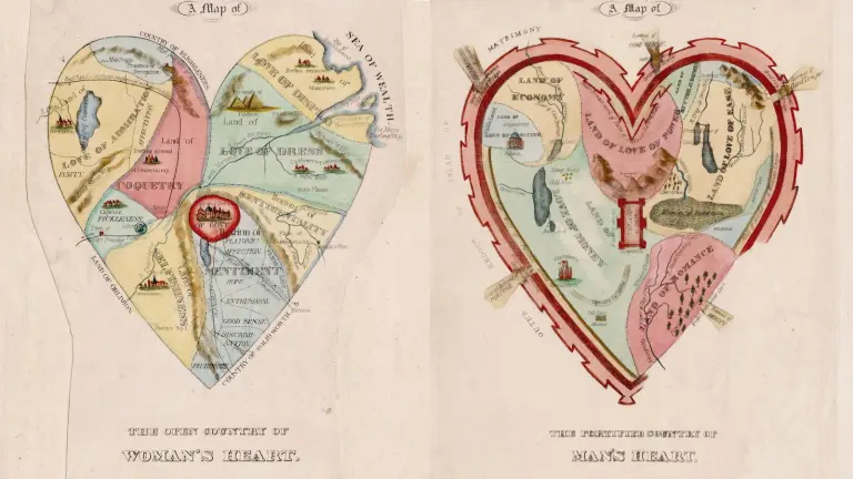 Two metaphorical maps in the shape of a heart