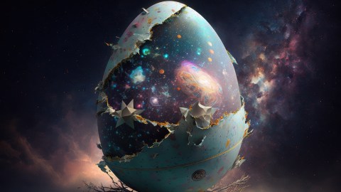 a large egg with stars on it sitting in the middle of the universe