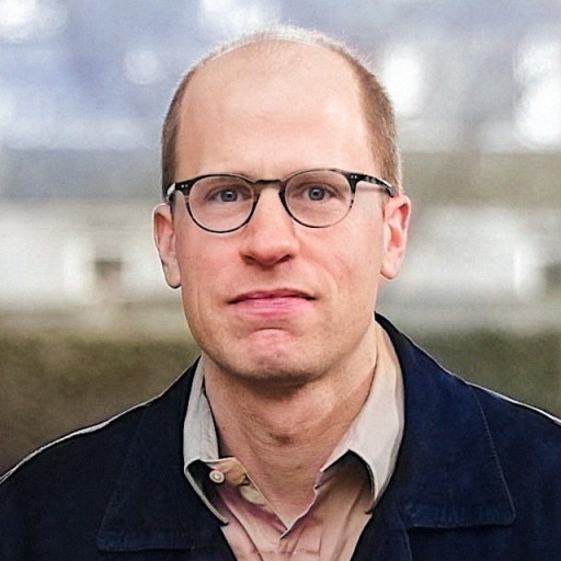 a man wearing glasses and a blue jacket.