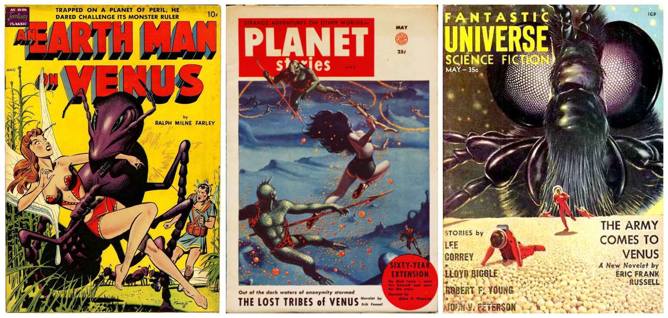 three different covers of comics from the past.