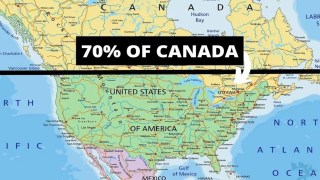 a map of the united states with the words 70 % of canada.
