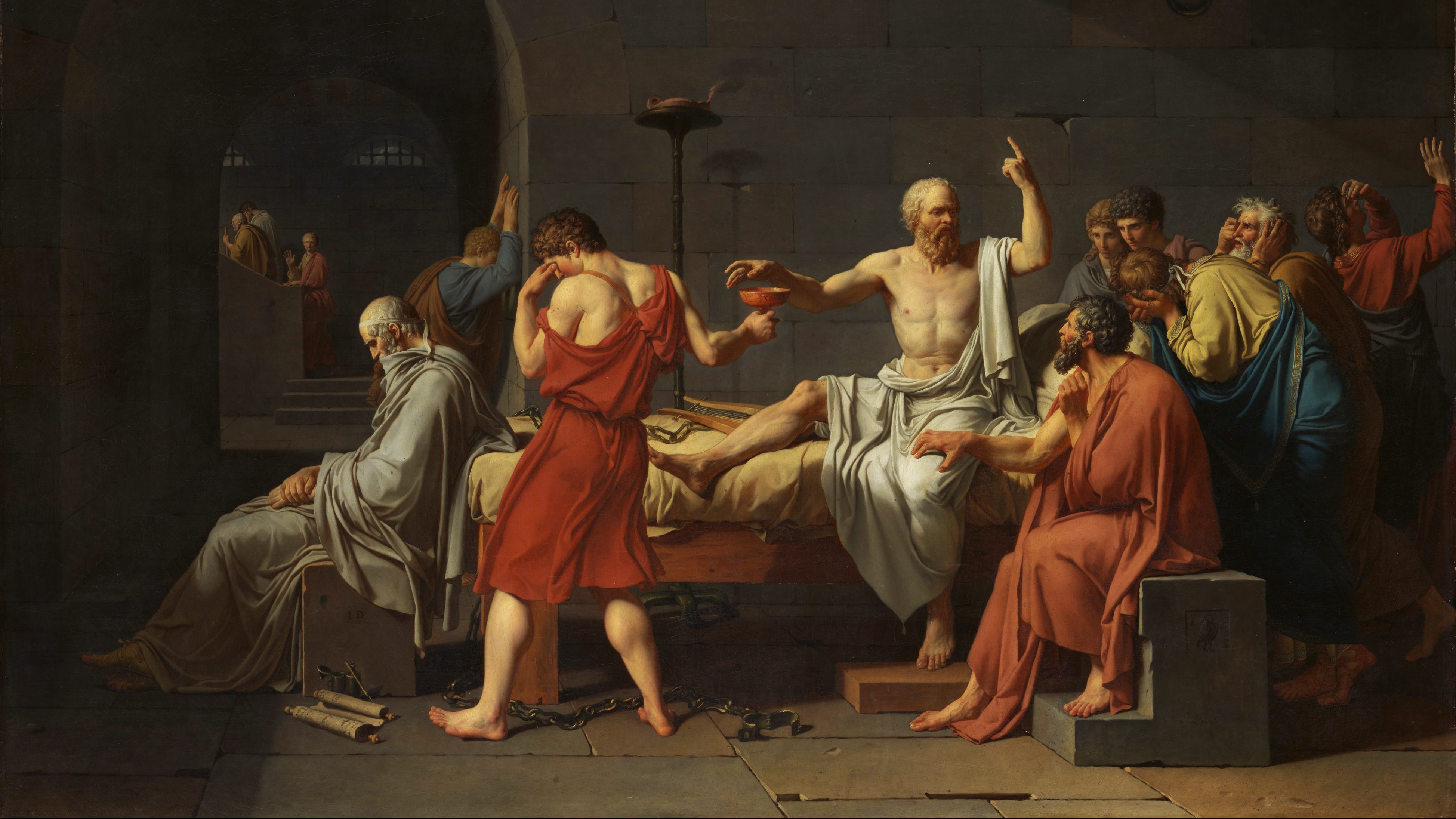 A painting of Socrates talking to his disciples before his death.