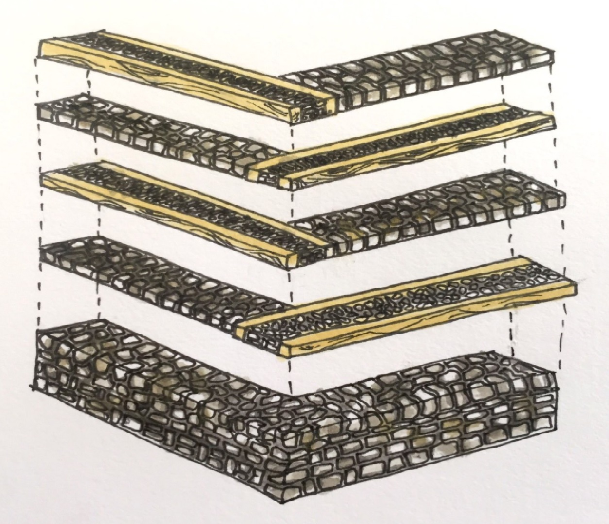 a drawing of a stack of wooden planks.