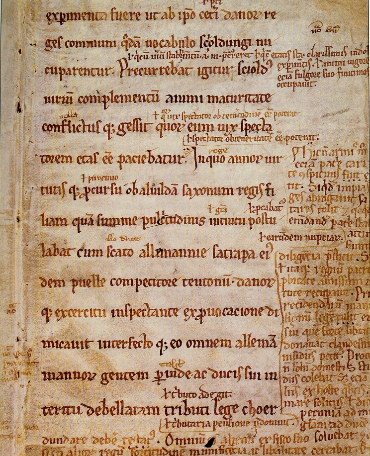 A page of medieval parchment with writing on it