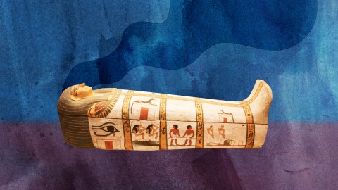 a painting of an egyptian vase with egyptian symbols on it.