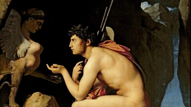 a painting of a naked man holding a sword.