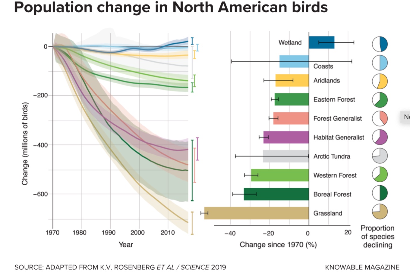 a line graph showing the number of population change in north american birds.