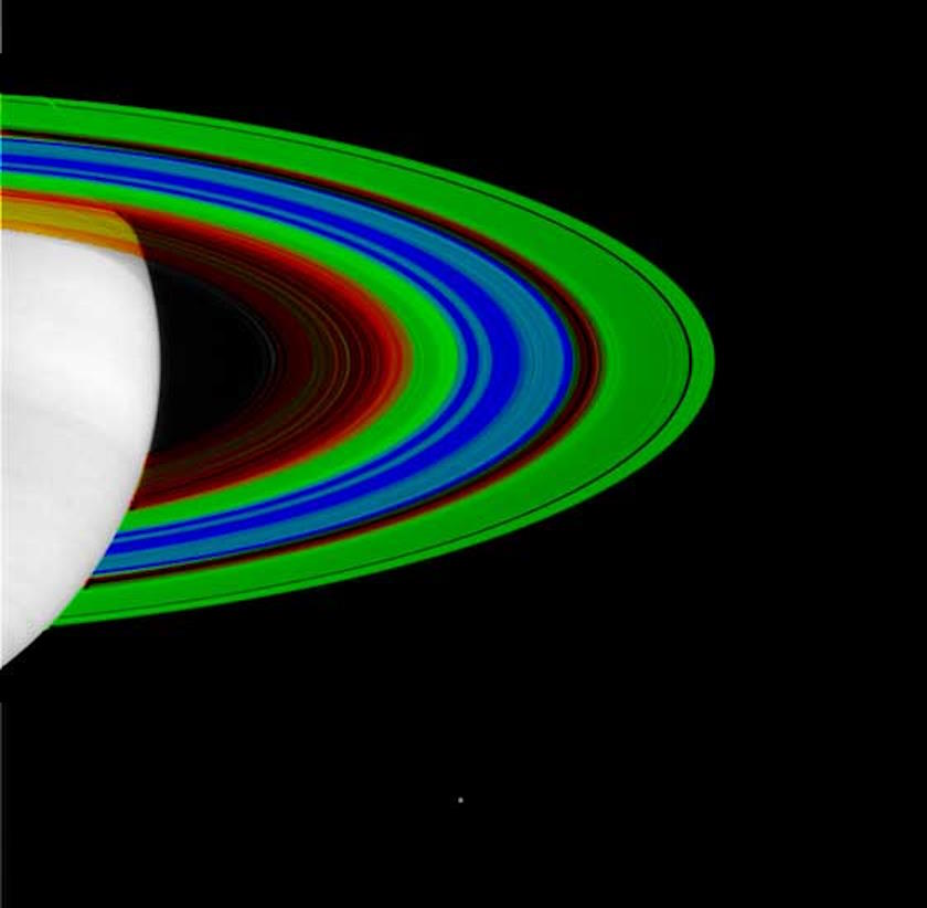 Кольца Сатурна, полученные Кассини в искусственных цветах