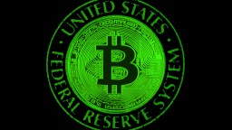 a green bitcoin logo on a black background.