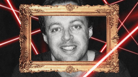 A man experiences Stendhal syndrome while smiling in front of a red light frame.