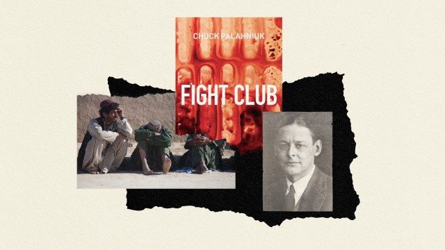 A collage of photos featuring the unconventional "Fight Club" book narrated in second person.