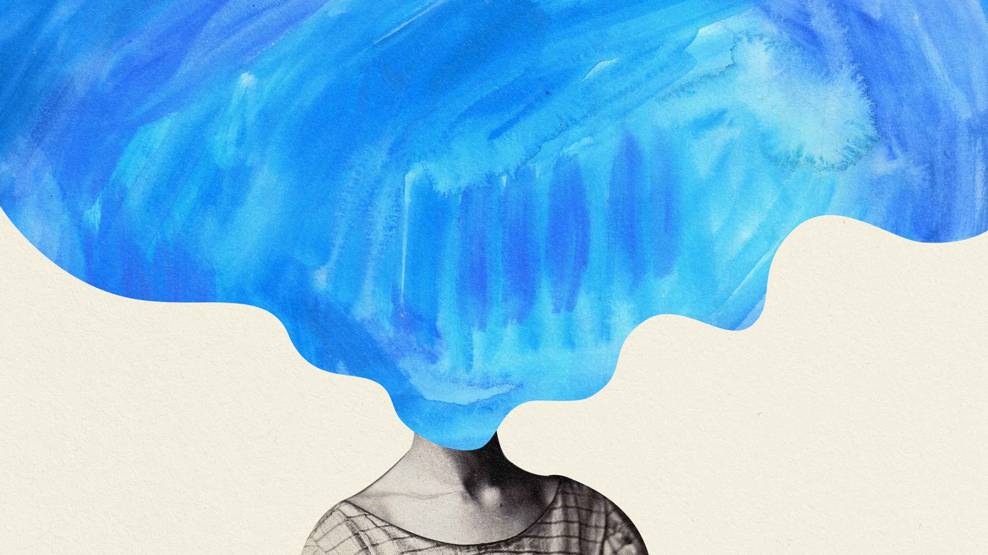 A woman's head with blue paint on it.