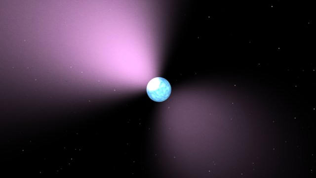 An artist's rendering of a neutron star in space.