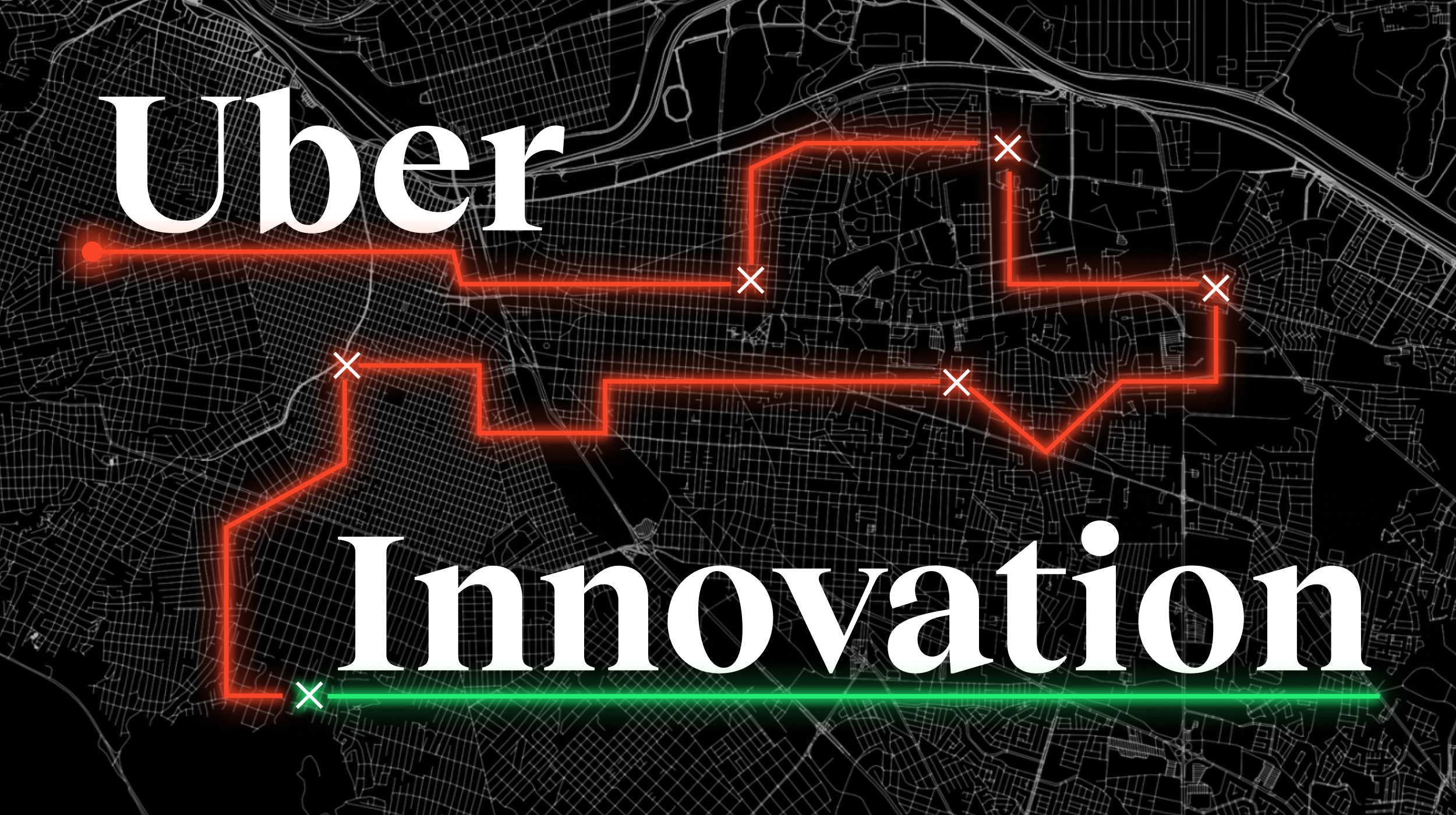 The words uber innovation on a black background.