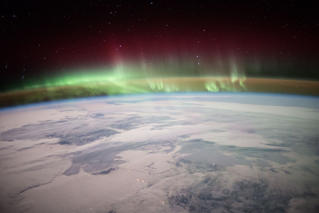A view of the aurora borealis from space.