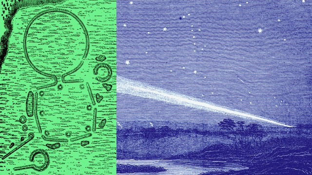 An artistic depiction showcasing a comet alongside the moon.