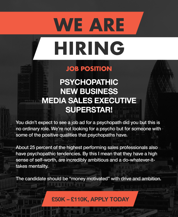 A job advertisement for a new media sales executive.