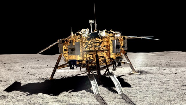 An artist's rendering of a spacecraft on the moon.