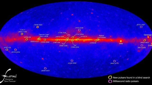 NASA Fermi LAT pulsar gamma ray sky