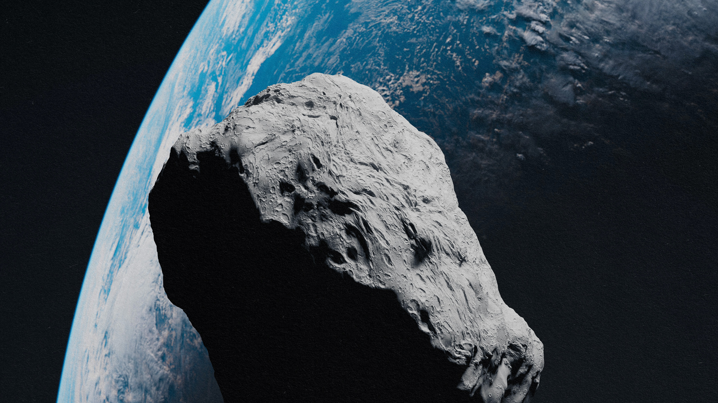 An artist's impression of an asteroid approaching the earth.