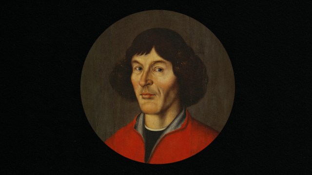 A portrait of a man in a red coat, hinting at Copernicanism through symbolism.