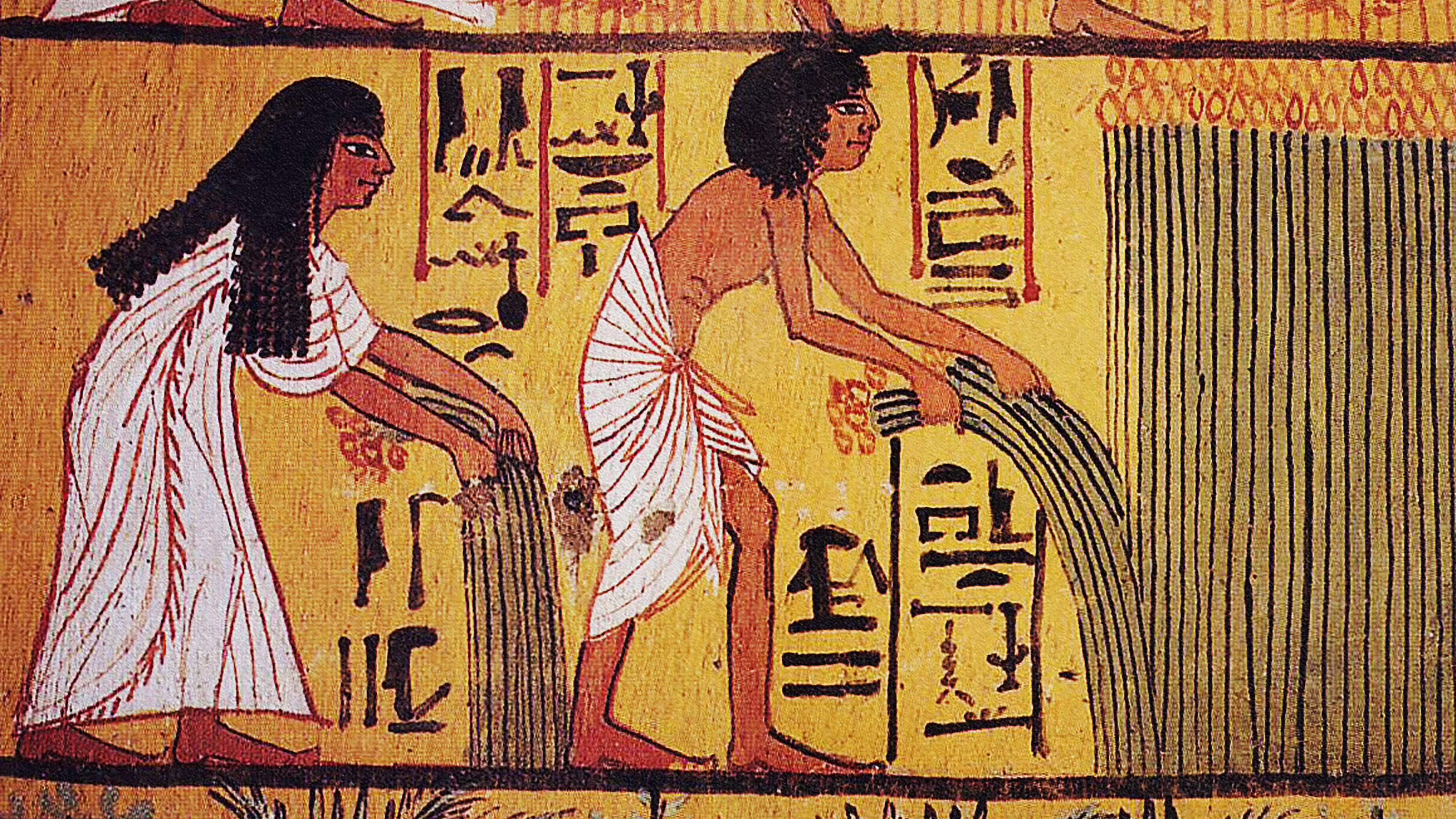 An Egyptian painting depicting life after death through a depiction of a woman and a man.