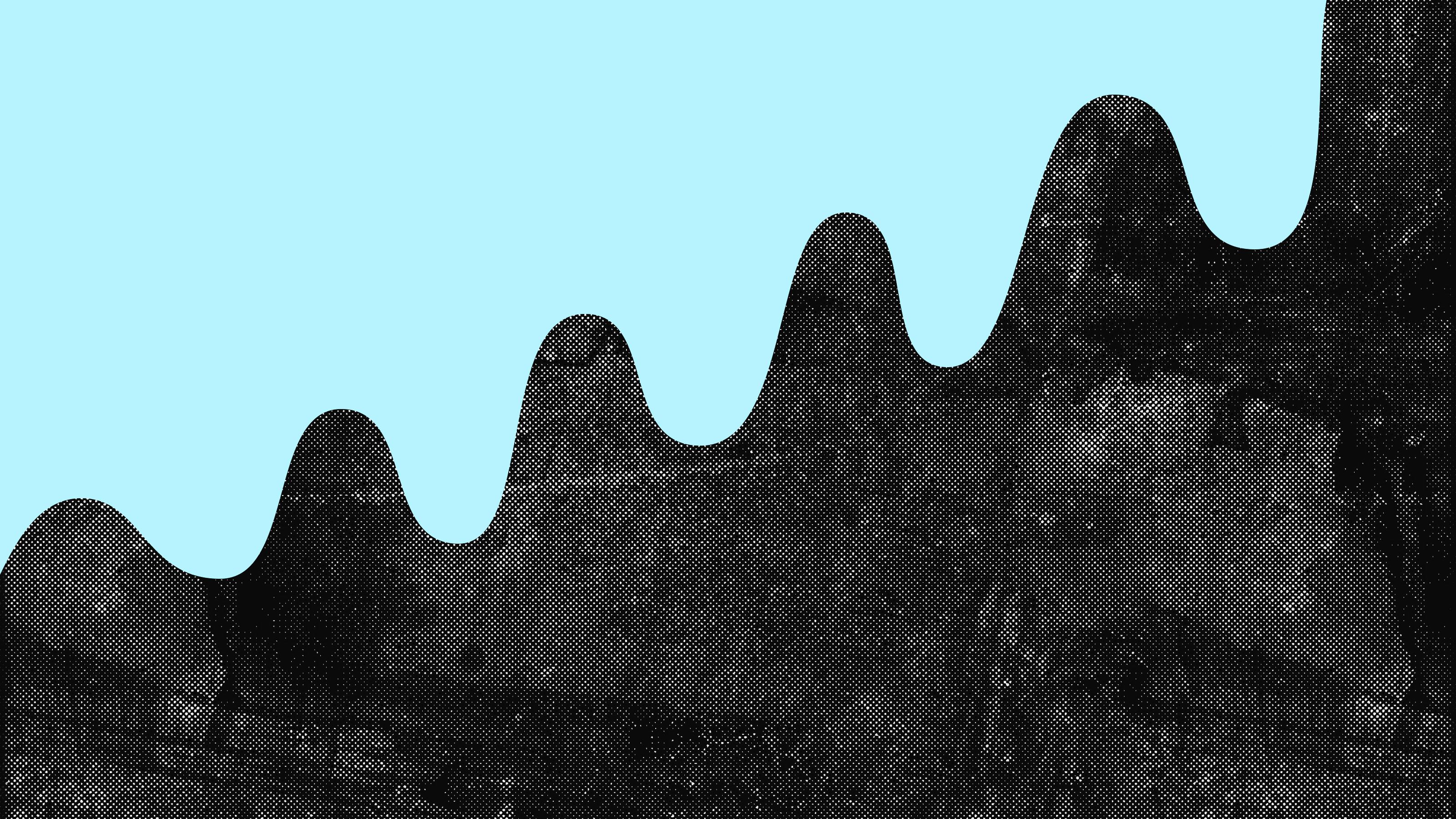 A monochrome representation of a wave amidst a blue backdrop.