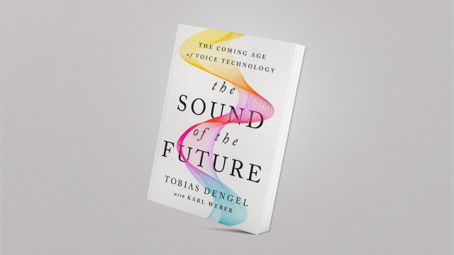 The future book cover with voice tech transformation.