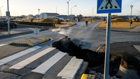A fissure in a road in Iceland