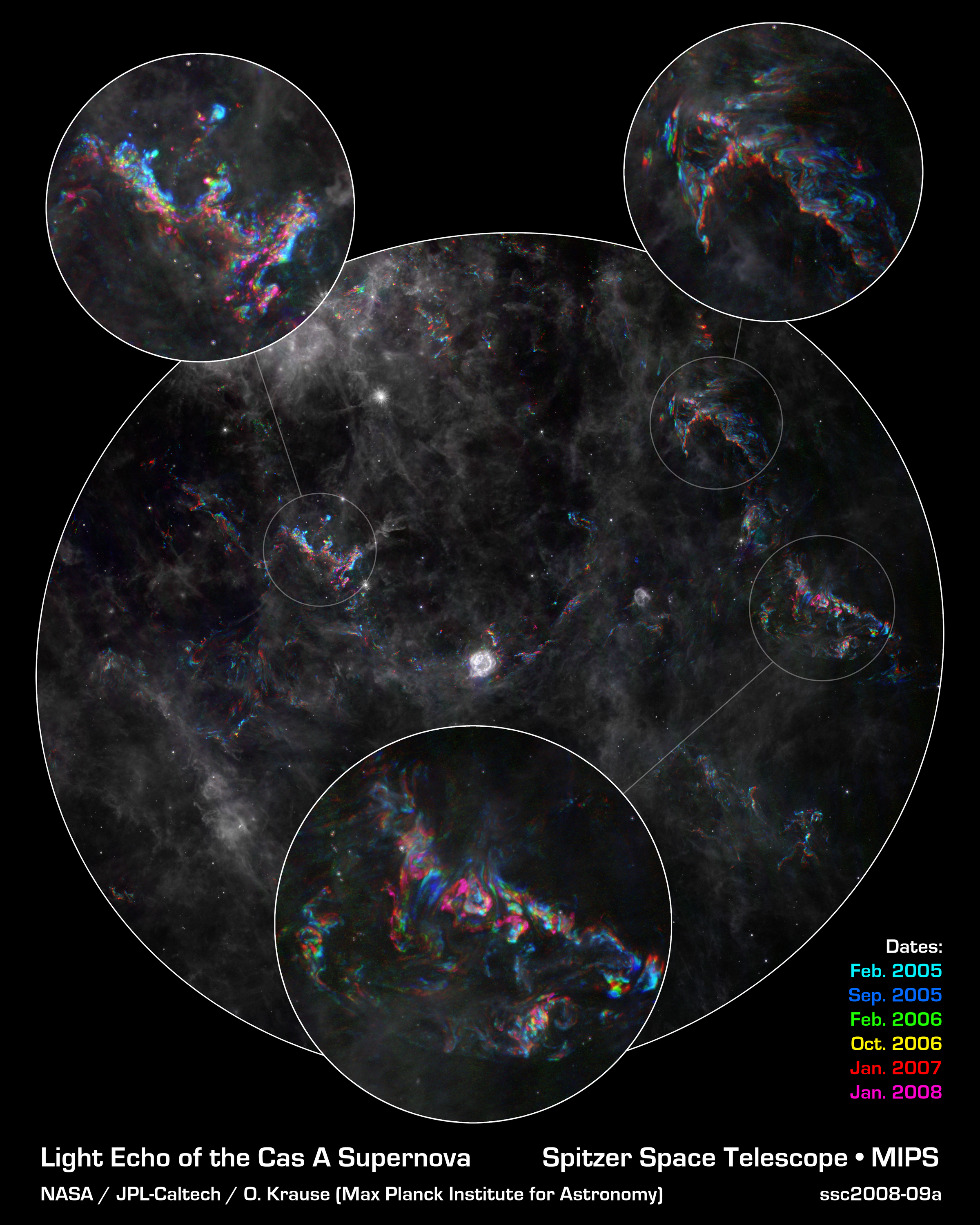 La nebulosa de la NASA, JWST Cas A, tiene muchos colores diferentes.