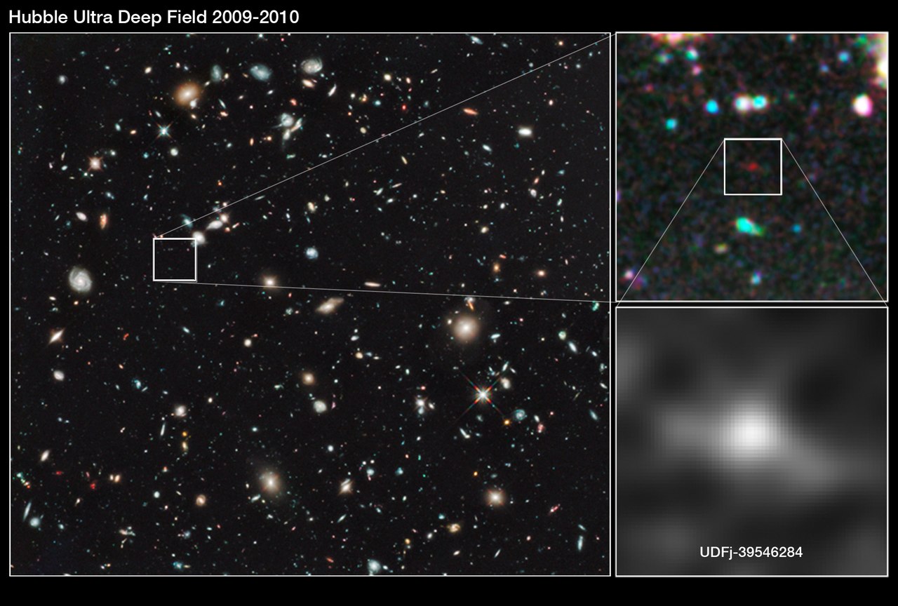 First view of UDFj-39546284 as seen with Hubble in 2009