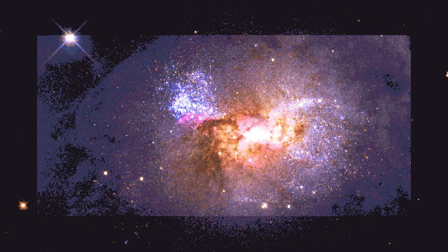 A vibrant image of a galaxy with clusters of population II stars, showing second-generation stars in various colors against the backdrop of space.