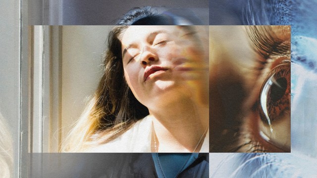A collage of images capturing a woman with her eyes closed, hinting at the possibility of sleep deprivation.