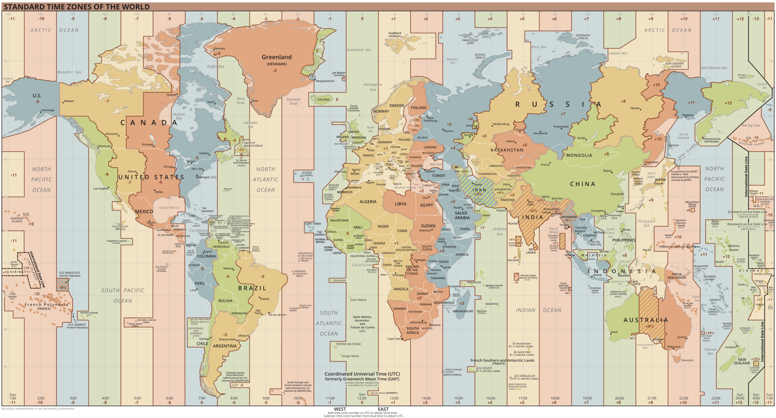 A map of the world with different time zones and the location of Santa Claus.