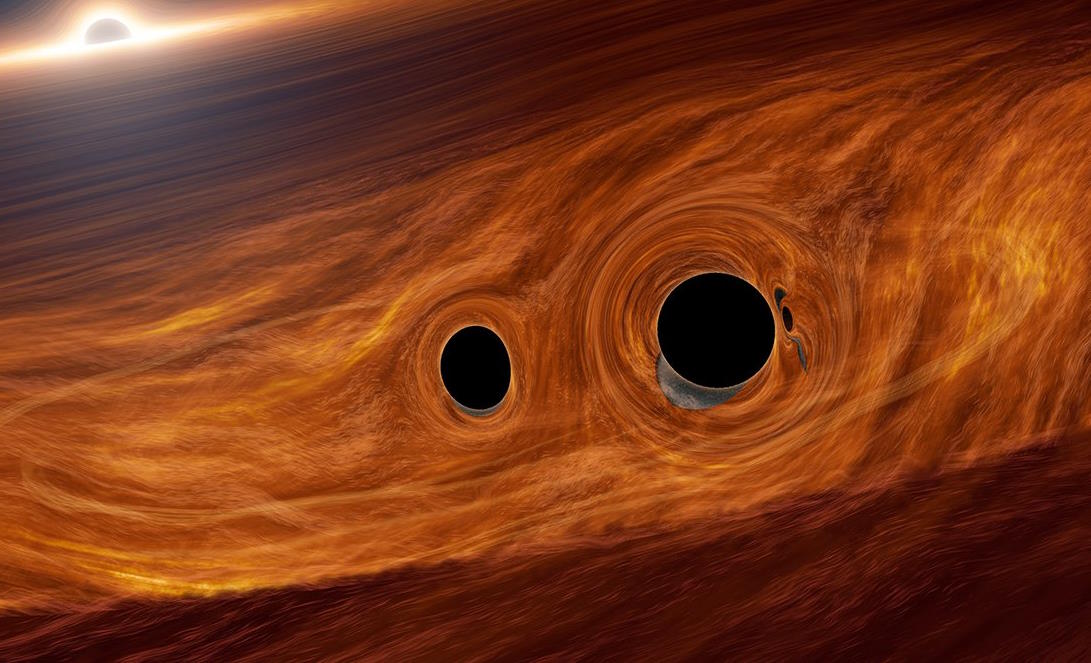 An artist's rendering of a black hole with two antigravity holes in it.