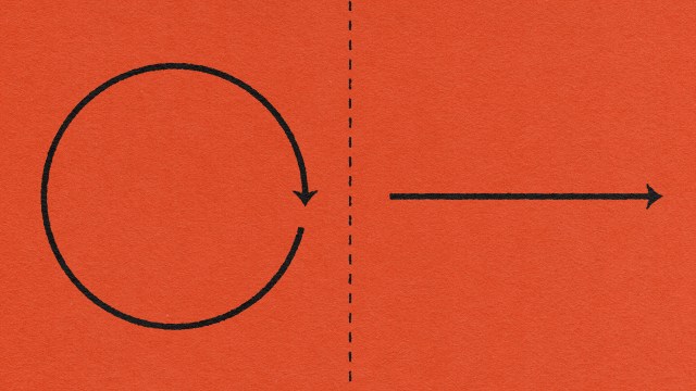 A diagram of a circle and a linear arrow.