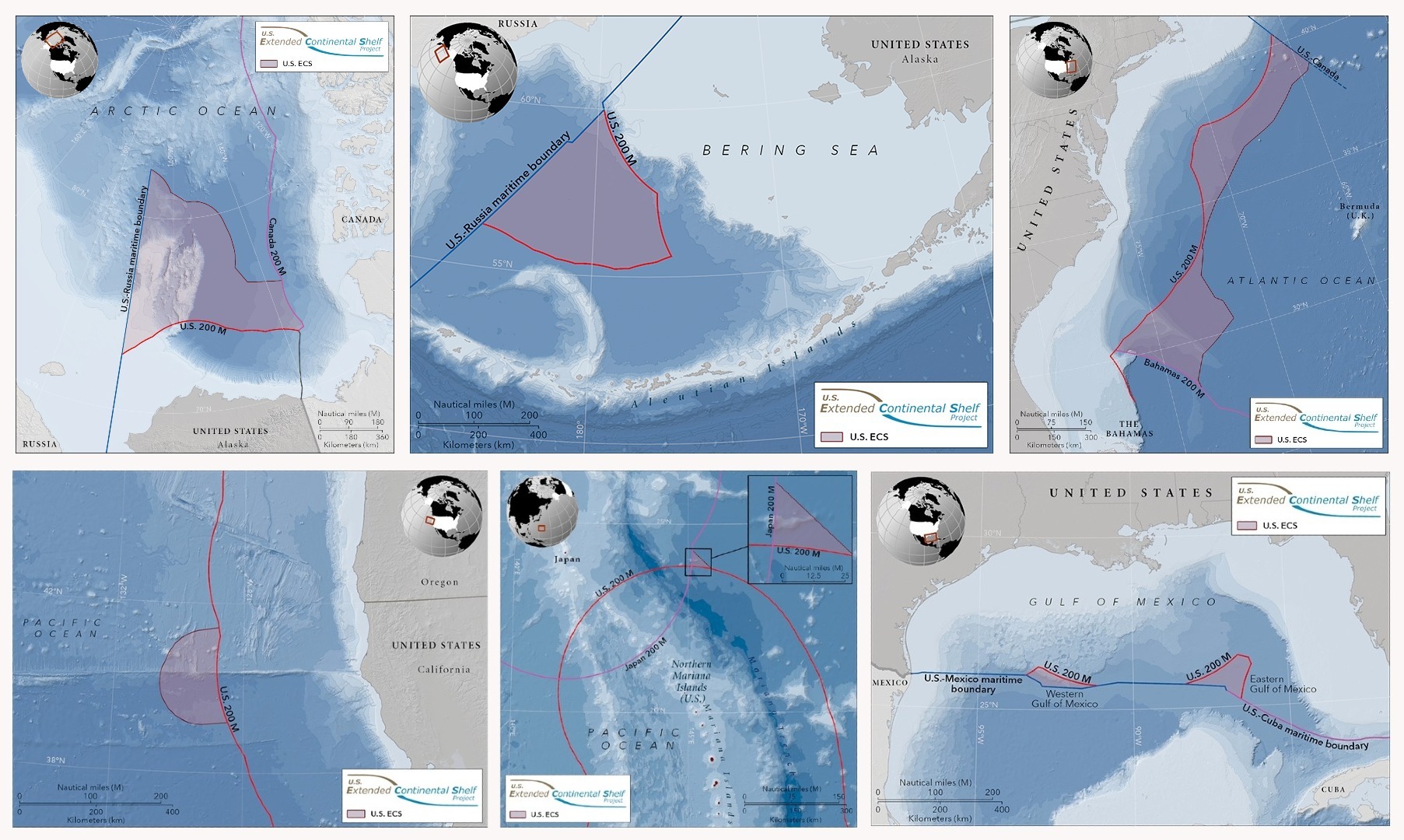 A series of maps showing different locations in the ocean.