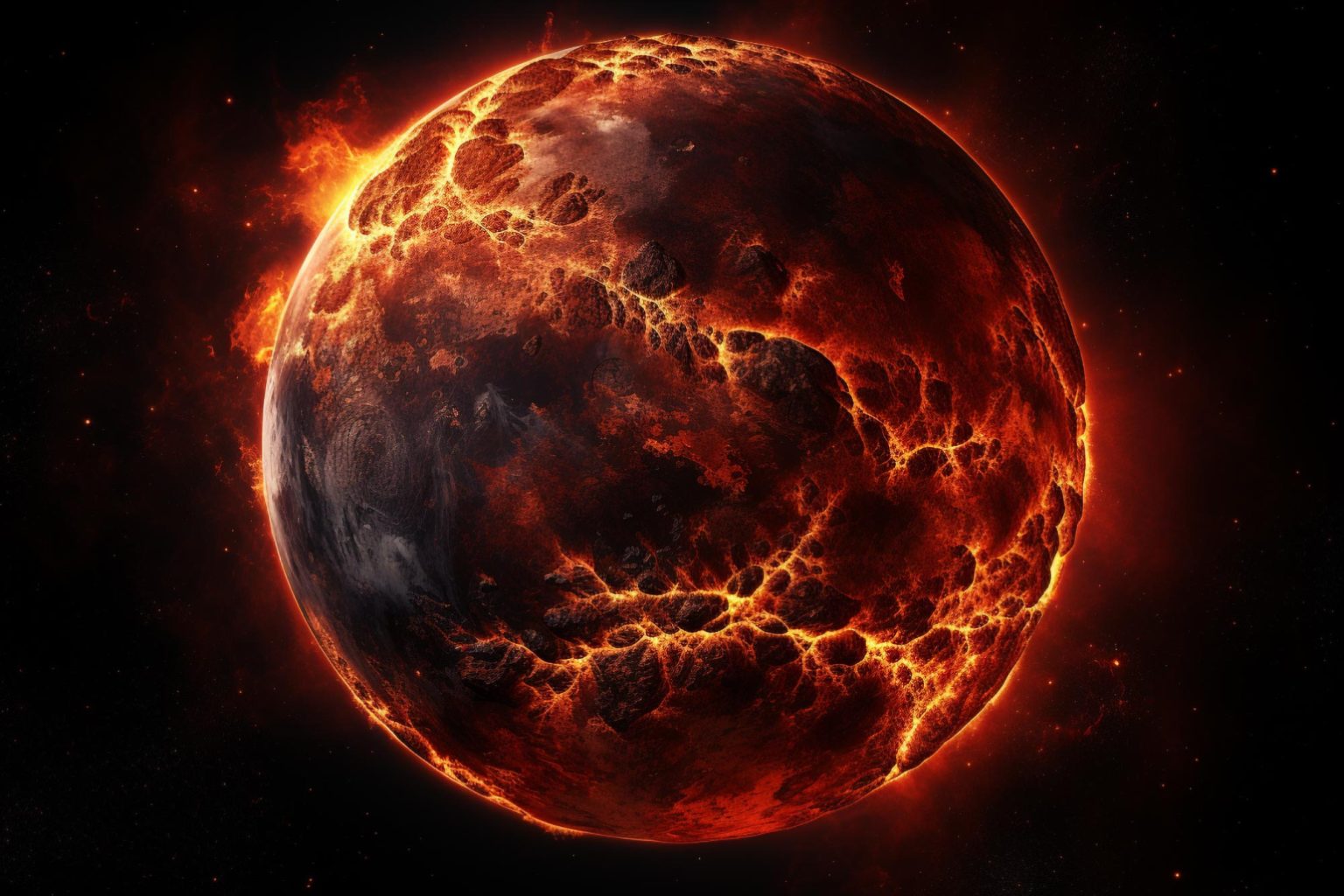L'image d'une planète enflammée dans l'espace représentant la Terre a été modifiée.