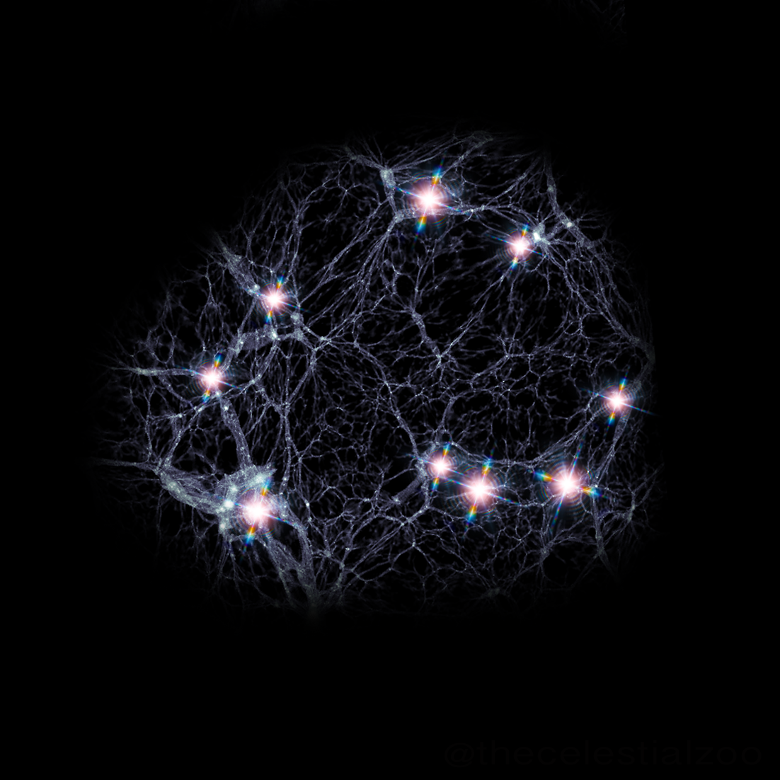 A black background with a cluster of lights on it, resembling a giant ring.