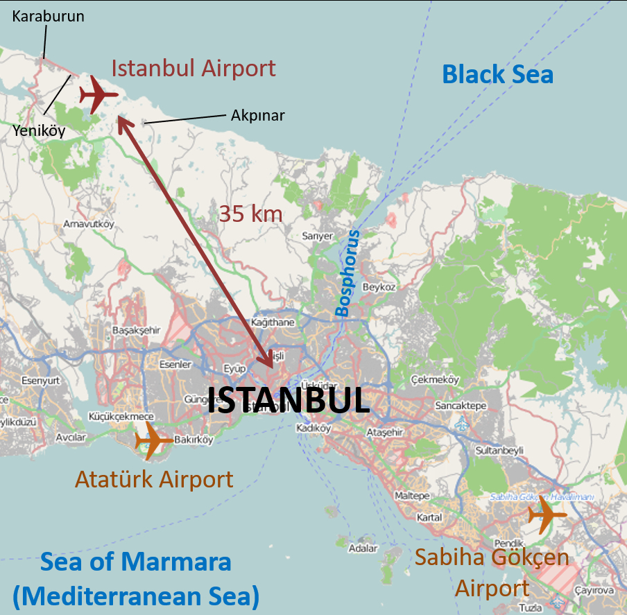 A map showing the location of istanbul airport.