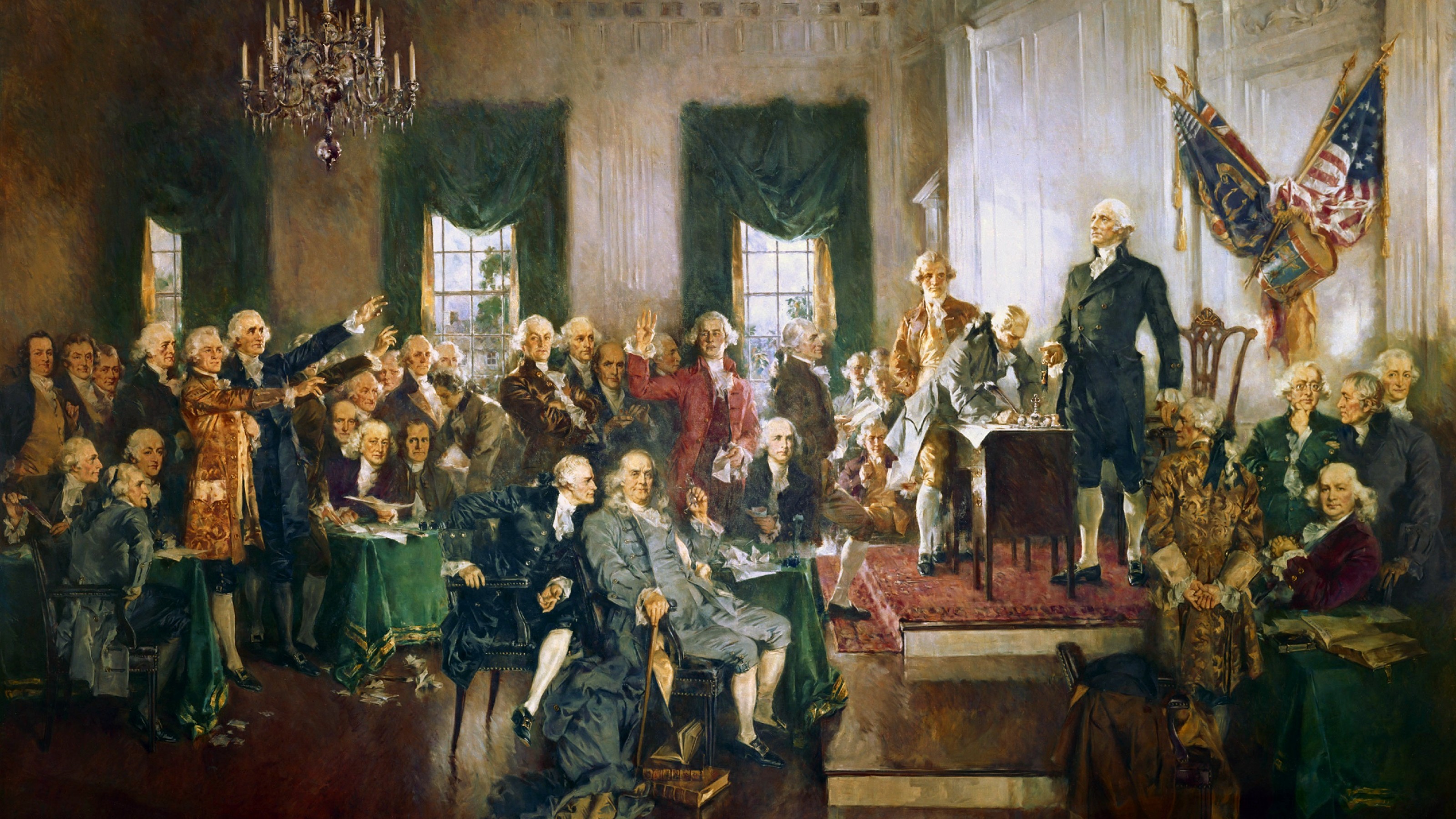 The signing of the declaration of independence by george washington.