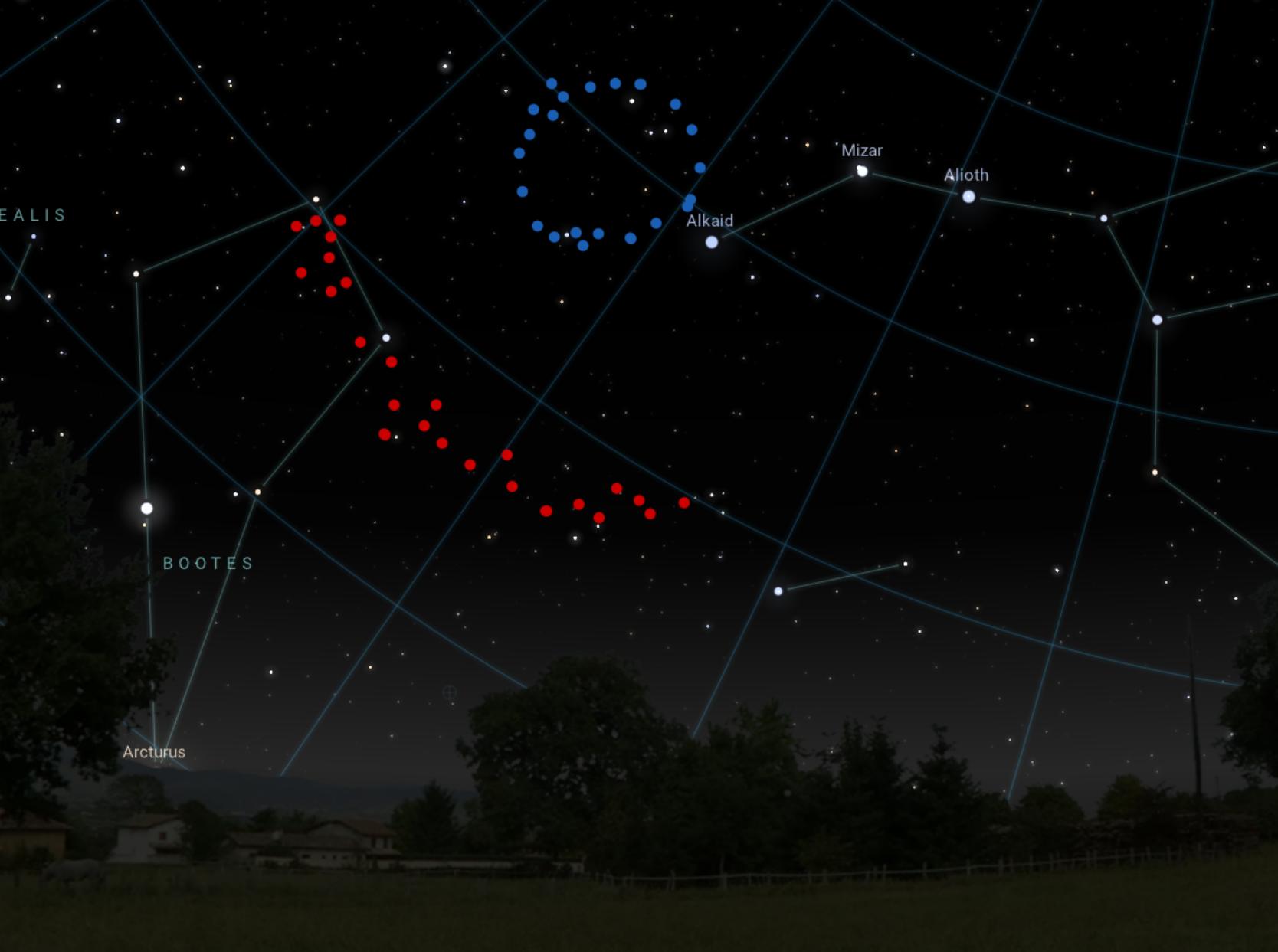 A map depicting the constellations in the sky, including a giant ring that is not real.